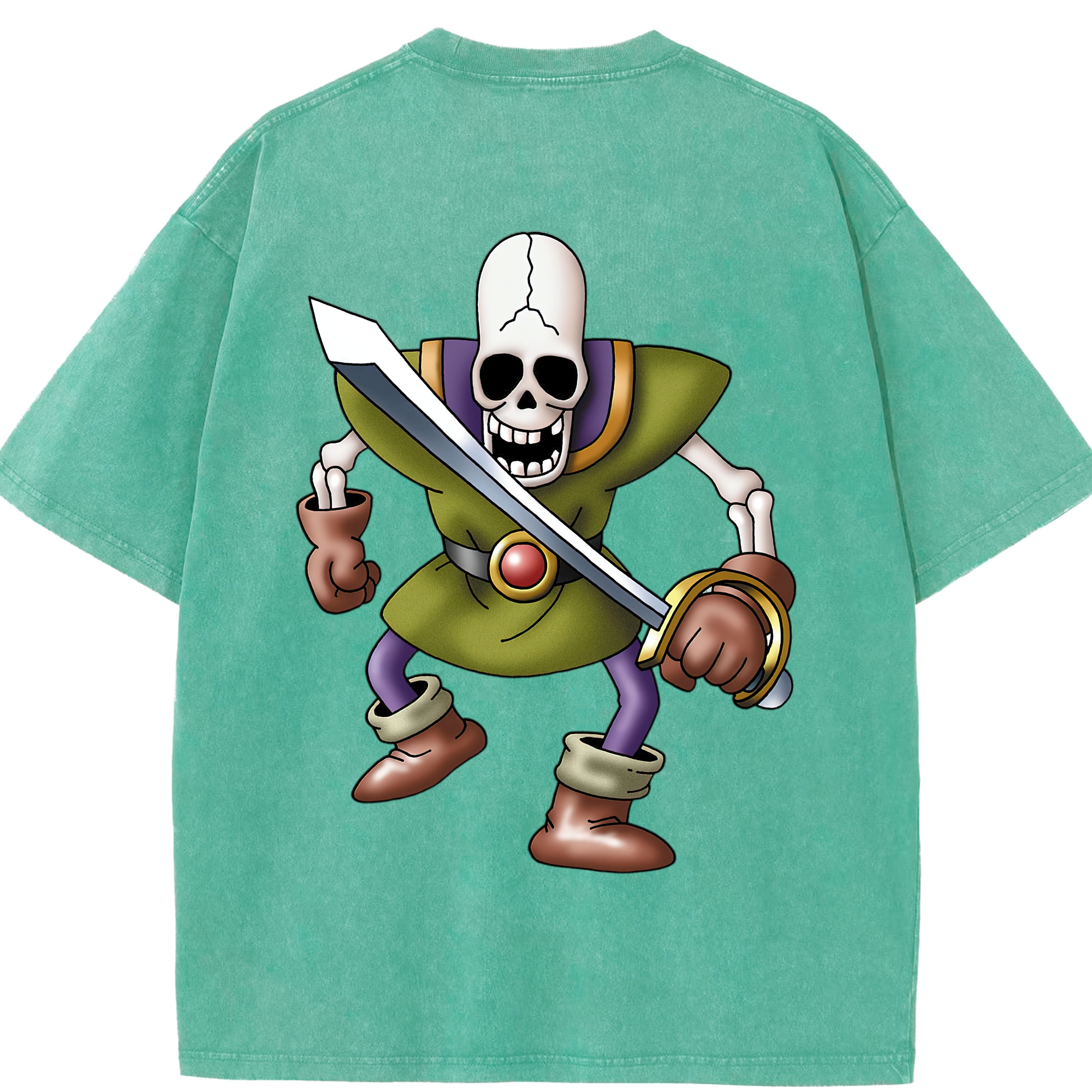 （画像用） ドラゴンクエスト Doragon Kuesuto Dragon Quest 綿100% ヴィンテージ風 半袖Tシャツ（背面プリント）